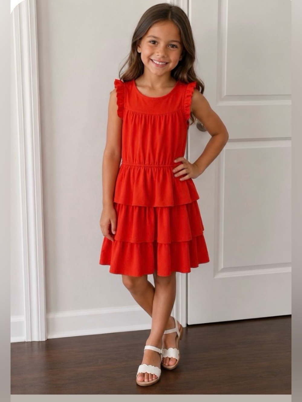 Isobella & Chloe Bright Red Tiered Ruffle Dress